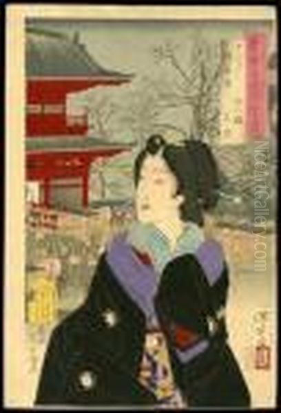 Kume Of Shimbashi At The Year-end Festival At Asakusa Oil Painting by Tsukioka Yoshitoshi