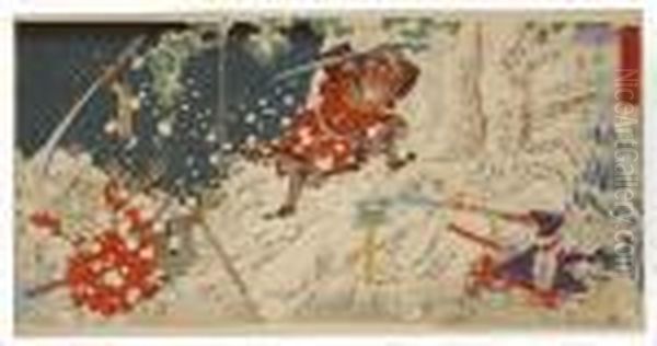 Battling Warriors In Snow Oil Painting by Tsukioka Yoshitoshi