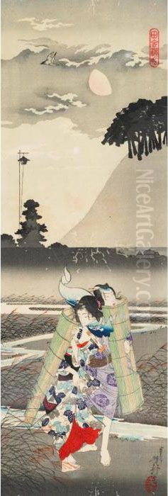 Genji In The Countryside (inaki Genji) Oil Painting by Tsukioka Yoshitoshi