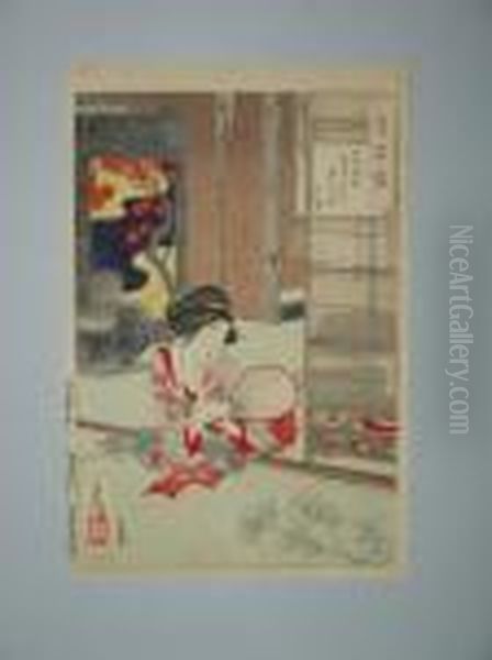 Une Dame Observe La Lune Oil Painting by Tsukioka Yoshitoshi