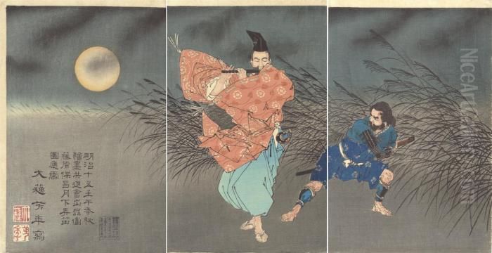 Fujiwara No Yasumasa Gekka Roteki Zu Oil Painting by Tsukioka Yoshitoshi