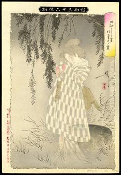 The Ghost Of Okiku At Sarayashiki Oil Painting by Tsukioka Yoshitoshi