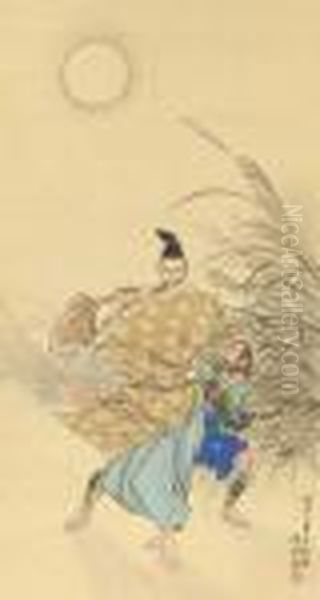 Fujiwara No Yasumasa Gekka Roteki Zu Oil Painting by Tsukioka Yoshitoshi