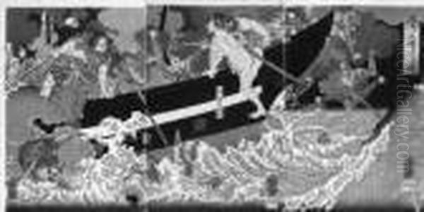 Seisei Sankan Taiji Zu Oil Painting by Tsukioka Yoshitoshi