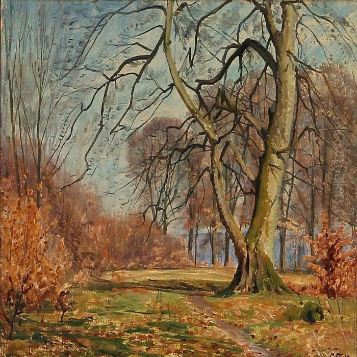 Autumn Day In The Forest Oil Painting by Christian Zacho
