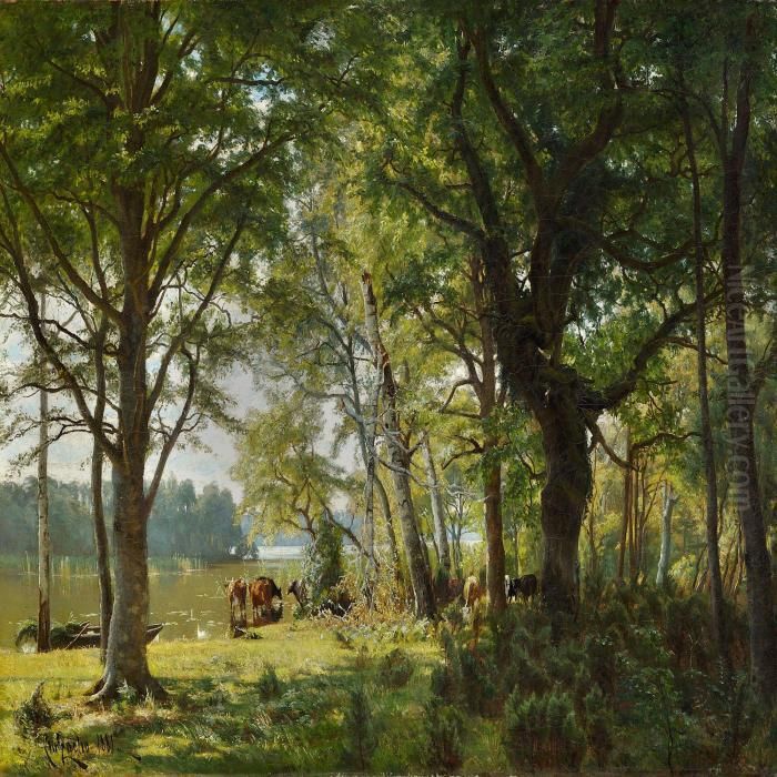Jydsk Skovparti Oil Painting by Christian Zacho