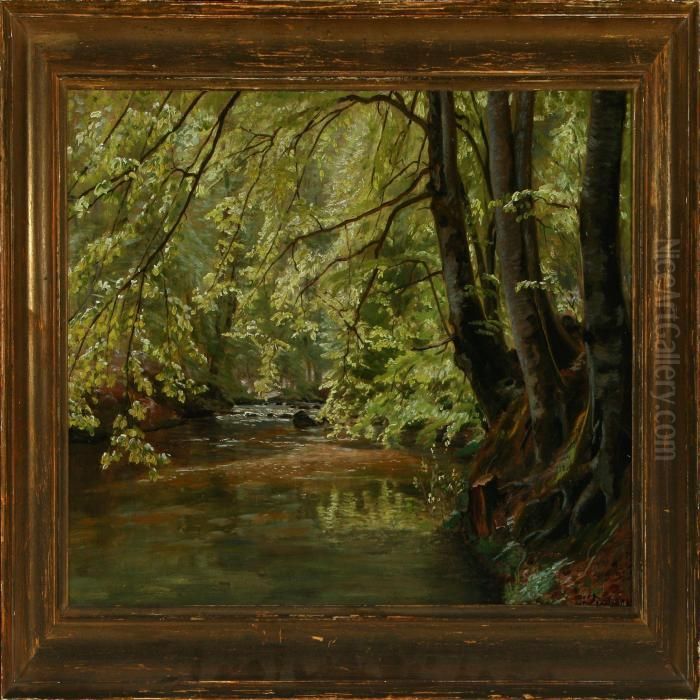 Stream Through A Spring Forest Oil Painting by Christian Zacho