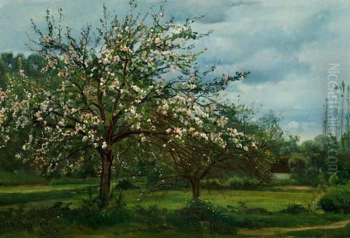 Fruit Trees In Bloom, France Oil Painting by Christian Zacho