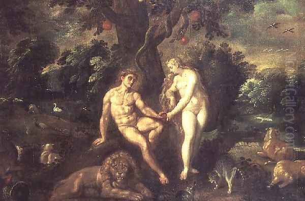 Adam and Eve Oil Painting by J. Urselincx or Urseline