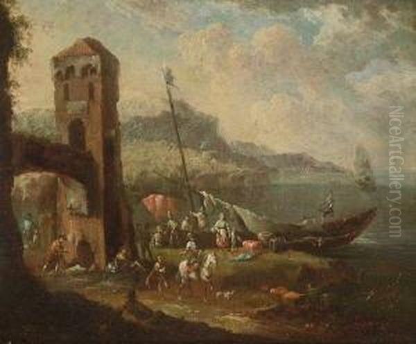 Hafenszene An Sudlicher
 Meereskuste. Oil Painting by Giuseppe Zais