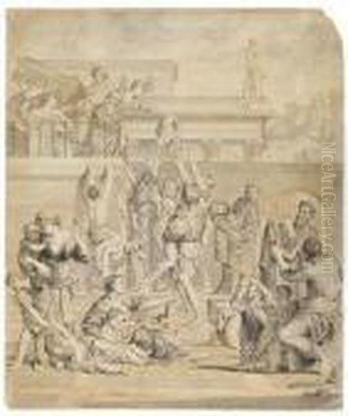 Die Verteilung Der Almosen Oil Painting by Domenico Zampieri (Domenichino)