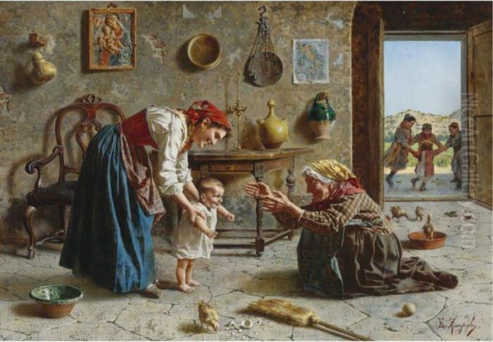 The First Step Oil Painting by Eugenio Zampighi