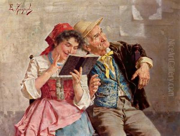 Un Libro Interessante Oil Painting by Eugenio Zampighi