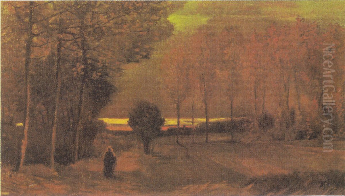 Autumn Landscape At Dusk Oil Painting by Vincent Van Gogh