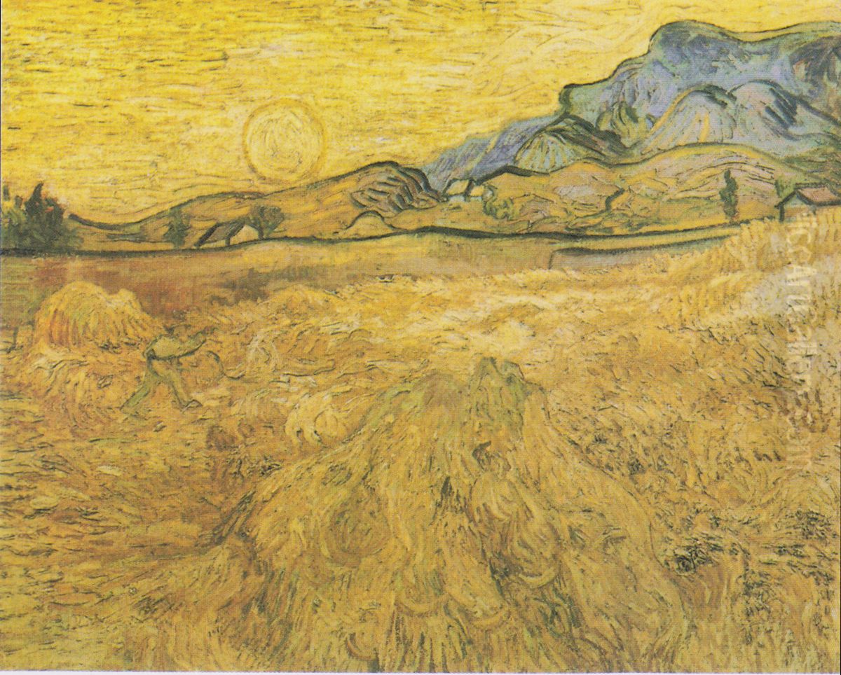 Wheat Field With Reaper And Sun Oil Painting by Vincent Van Gogh