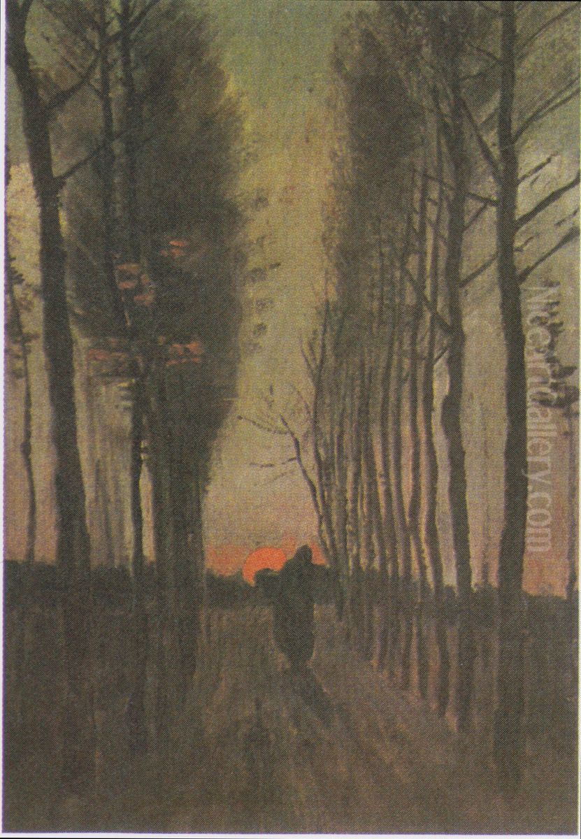 Avenue Of Poplars At Sunset Oil Painting by Vincent Van Gogh