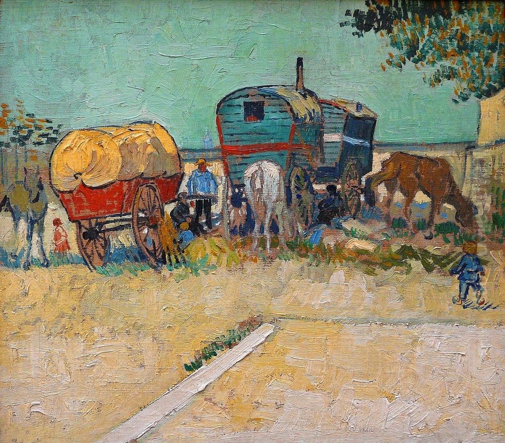 Encampment Of Gypsies With Caravans Oil Painting by Vincent Van Gogh
