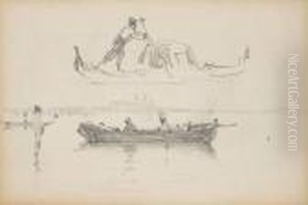 Barques Dans La Lagune Et Projet
 D'eventail Representant Leponte Della Paglia Vers La Riva Dei Schiavoni Oil Painting by Felix Ziem