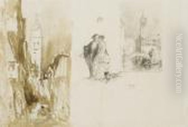 Le Canal Et Le Clocher De 
L'eglise San Giorgio Dei Greci, A Venise, Un Couple Se Promenant Avec Un
 Chien Et Le Pont De La Pieta, Et L'eglise San Giorgio Dei Greci Oil Painting by Felix Ziem