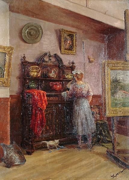 Dusting An Opulent Interior Oil Painting by Felix Ziem