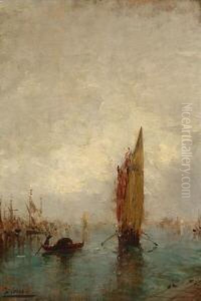 Fischerboote Und Gondel In Der
 Lagune. Oil Painting by Felix Ziem