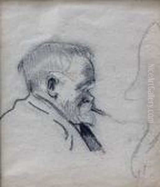 Zille, Heinrich: Porait Of A 
Man. Charcoal Onpaper. Estate Stamp. - Minimally Brownish. Reverse At 
The Cornermounted, Showing Through. Pinholes Oil Painting by Heinrich Zille