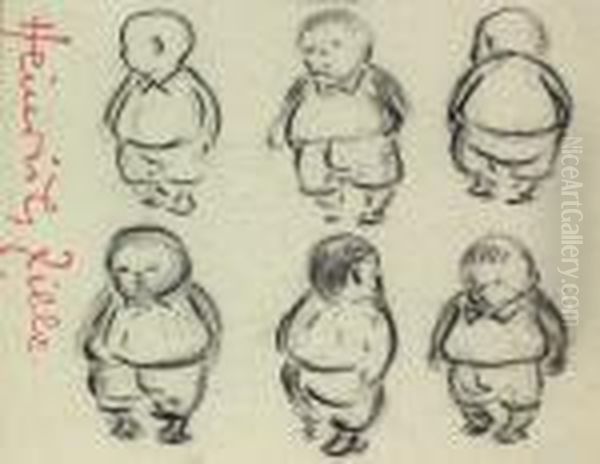 Berliner Schutzmanner. - 
Sitzende Frau Nach Links. - Portrait. - Kopf Im Profil Nach Rechts. - 
Sitzende Frau Von Hinten. - Brustbild Eines Mannes Nach Links. - 6 
Berliner Kinder. - Frau Von Hinten Oil Painting by Heinrich Zille