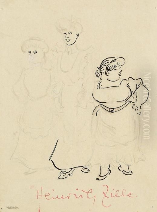 Drei Dienstmadchen Oil Painting by Heinrich Zille