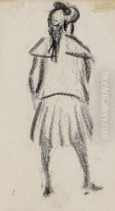 Stehendes Madchen Mit Pferdeschwanz In Ruckenansicht Oil Painting by Heinrich Zille