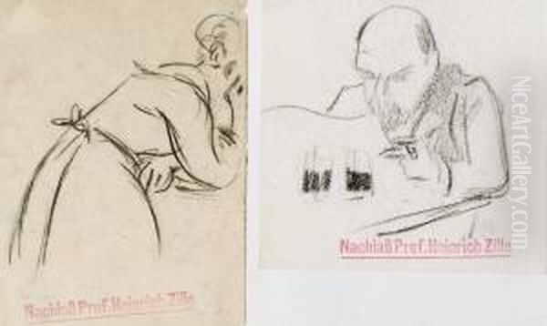 Figurenstudien. Konvolut Von 23 
Blattern, Kohlezeichnungen Bzw. Schwarze Kreide, Ein Blatt In 
Farbkreide, Auf Verschiedenen Papieren. Verschiedene Kleinere Formate, 
Bis Ca. 18 X 12 Cm. Jeweils Mit Dem Roten Stempel: Nachlas Prof. 
Heinrich Zille, T Oil Painting by Heinrich Zille