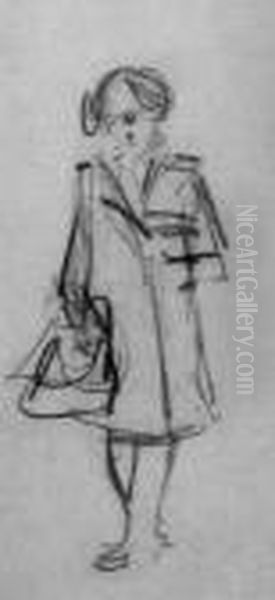 Auf Elfenbeinfarbenem 
Zeichenpapier 16,7 X 8,2 Cm, In Rahmenloser Glashalterung. - Im 
Ausersten Rand Etwas Gebraunt Oil Painting by Heinrich Zille