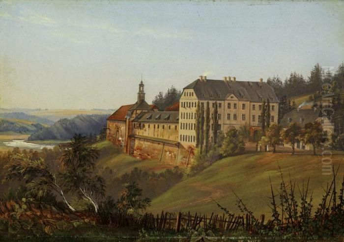 Schloss Berga And Der Weisen Elster Oil Painting by August Albert Zimmermann