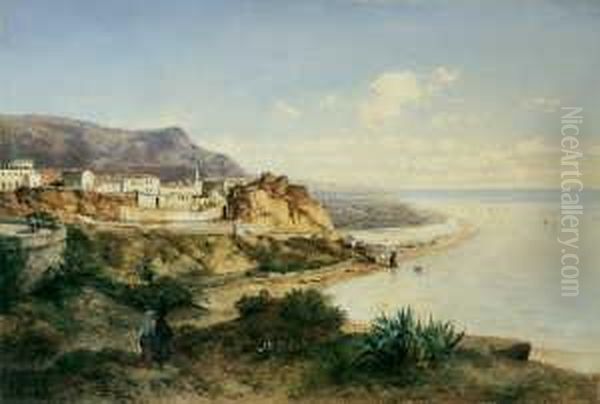 Blick Auf Bordighera An Der 
Italienischen Riviera. Signiert Unten Rechts: Albert Zimmermann. Ol Auf 
Leinwand. H 80; B 118 Cm. Oil Painting by August Albert Zimmermann