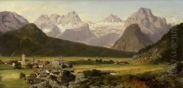 Blick Auf Das
 Dachstein-massiv. Oil Painting by August Albert Zimmermann