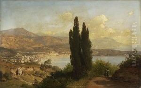 Blick Auf Villefranche-sur-mer Bei
 Nizza. Oil Painting by August Albert Zimmermann