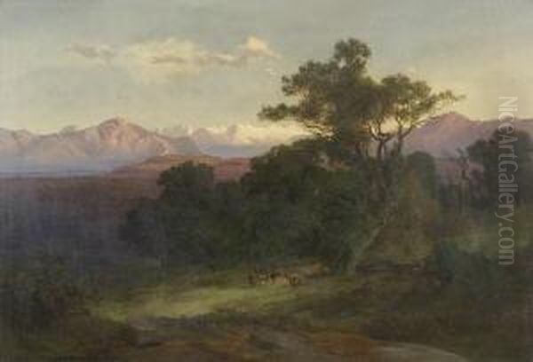 Blick Auf Karwendelgebirge Und
 Heimgarten. Oil Painting by August Albert Zimmermann
