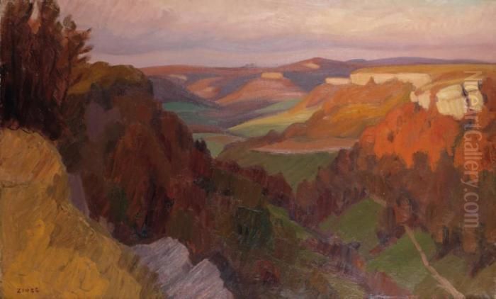 Rochers De Chassagnes Pres Ornans Oil Painting by Jules Emile Zingg