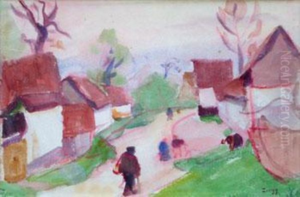 Le Village Anime Oil Painting by Jules Emile Zingg