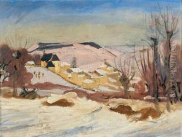 L'hiver A Contournat, Auvergne
 Huile Sur Toile, Executee Vers 1917-1918, Signee En Bas A Gauche, Dedicacee En Bas A Gauche Oil Painting by Jules Emile Zingg
