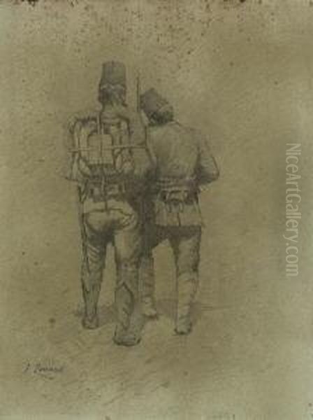 Zwei Marschierende
 Askari-soldaten. Oil Painting by Fausto Zonaro