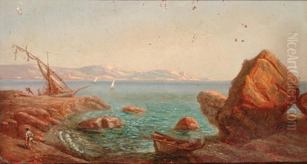 Marina Con Pescatori E
Barche All'attracco Oil Painting by Fausto Zonaro