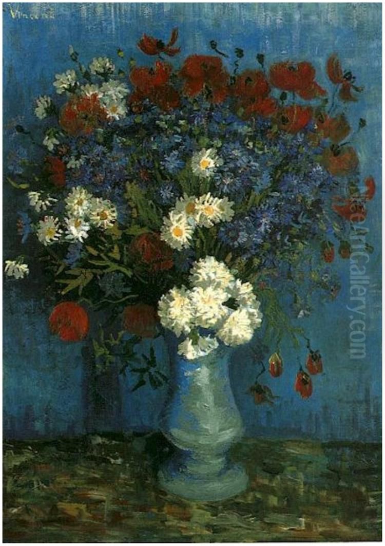 Vase With Cornflowers And Poppies Oil Painting by Vincent Van Gogh