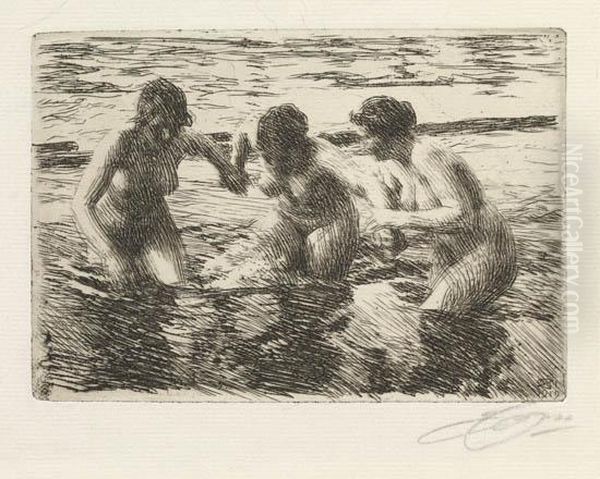 Against The Current Oil Painting by Anders Zorn