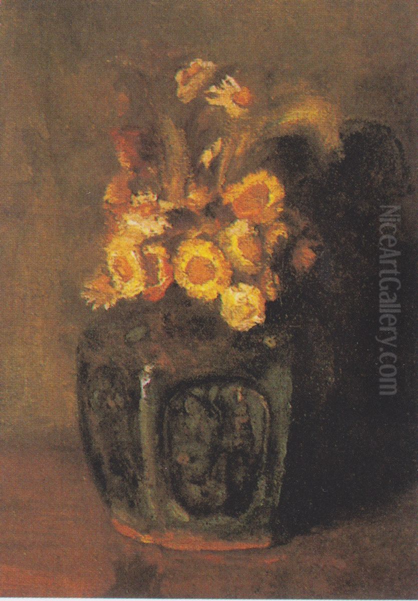 Ginger Jar Filled With Chrysanthemums Oil Painting by Vincent Van Gogh
