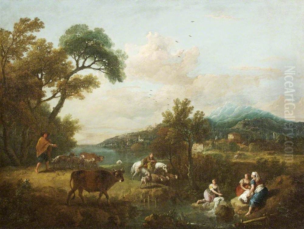 A Pastoral Landscape Oil Painting by Francesco Zuccarelli