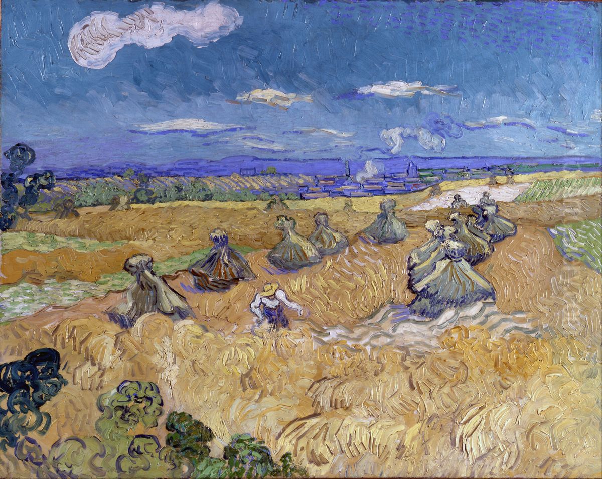 Wheat Stacks With Reaper Oil Painting by Vincent Van Gogh
