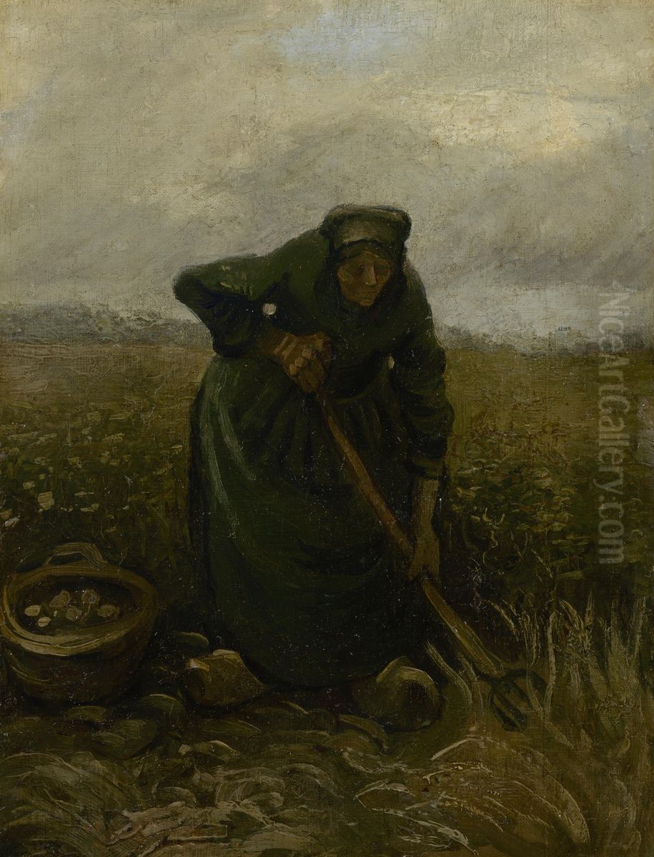 Woman Lifting Potatoes Oil Painting by Vincent Van Gogh