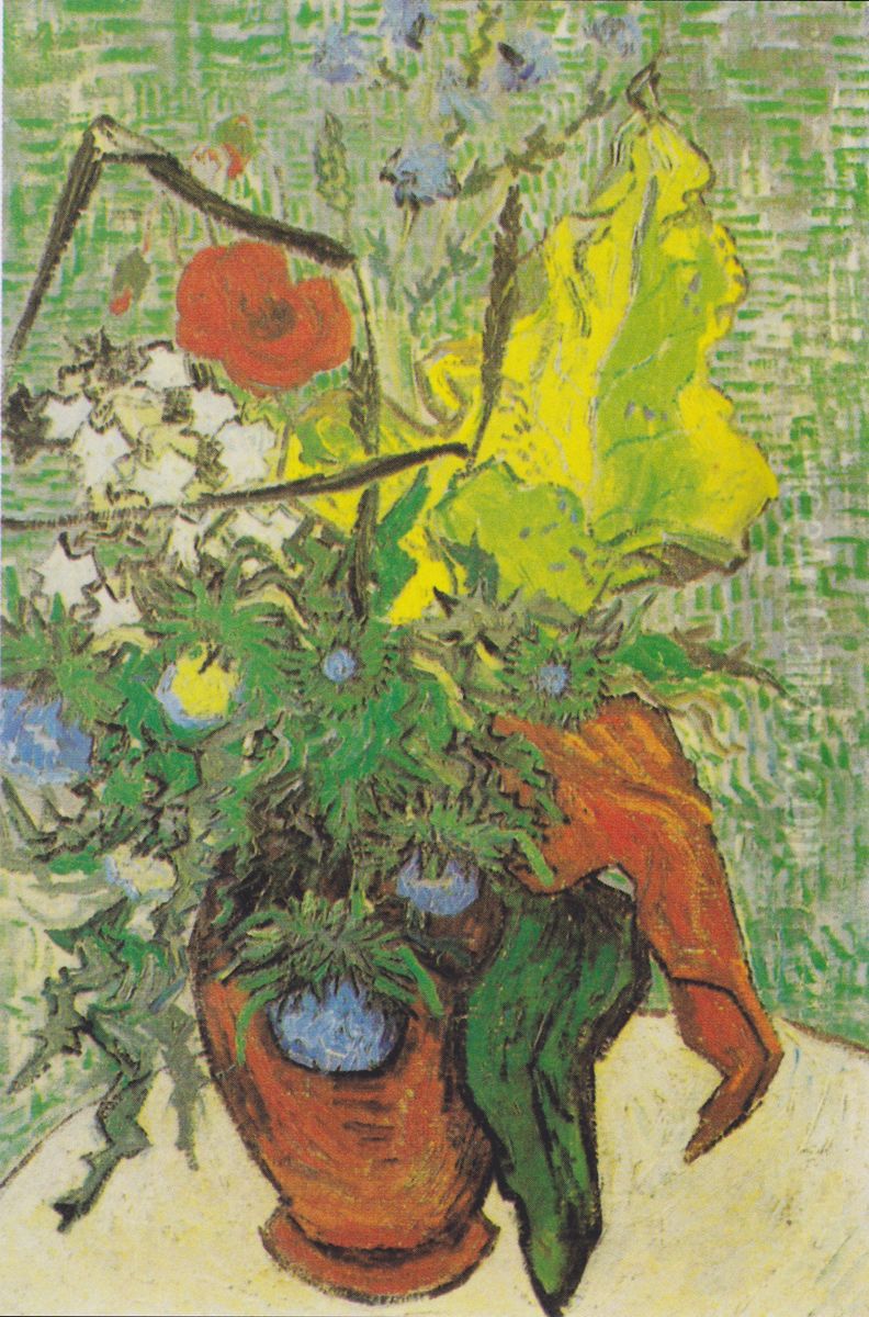 Wild Flowers And Thistles In A Vase Oil Painting by Vincent Van Gogh