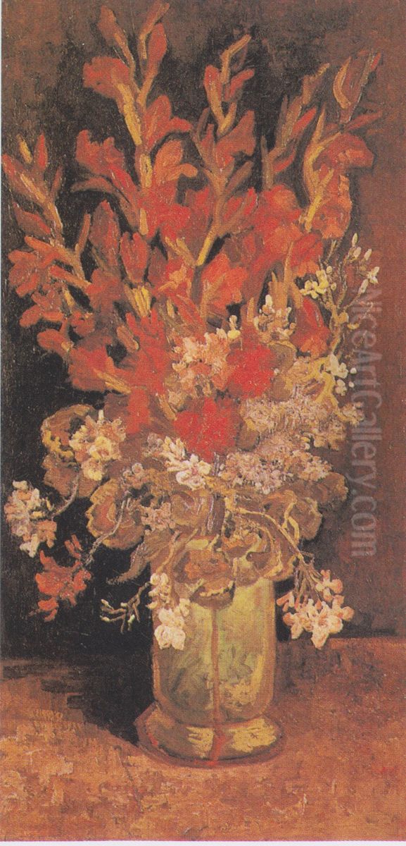 Vase With Gladioli And Carnations Oil Painting by Vincent Van Gogh