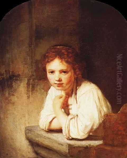 A Girl at a Window Oil Painting by Harmenszoon van Rijn Rembrandt